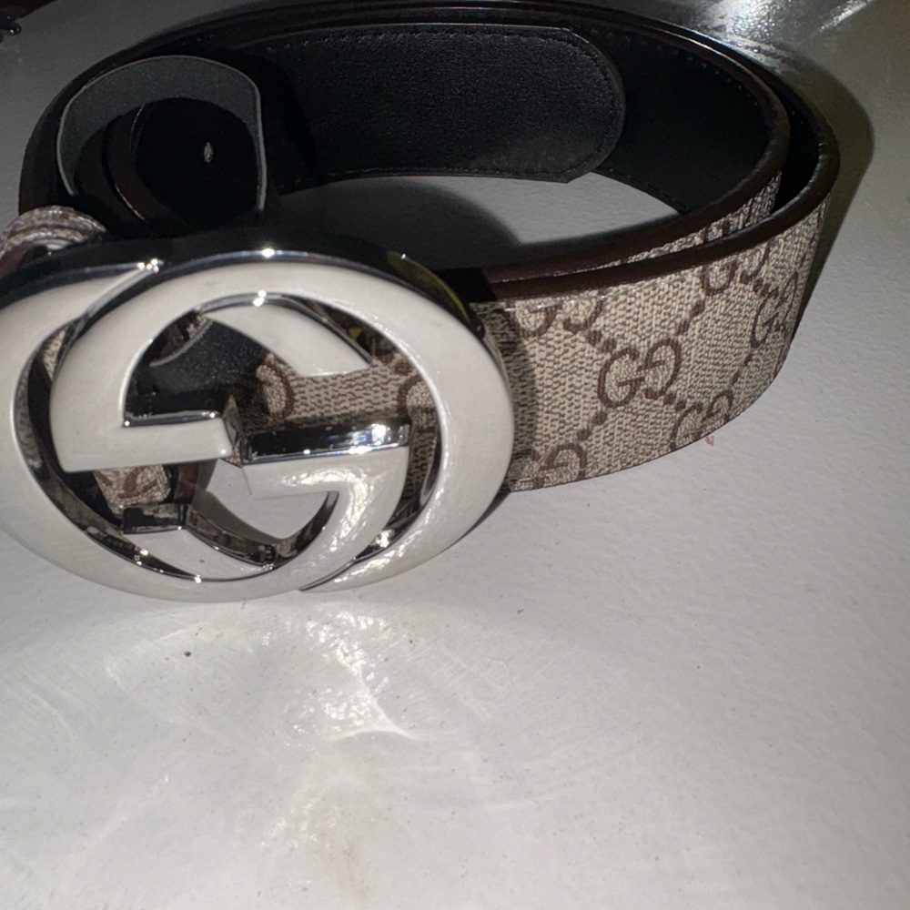 Gucci Monogram Belt with Silver Buckle